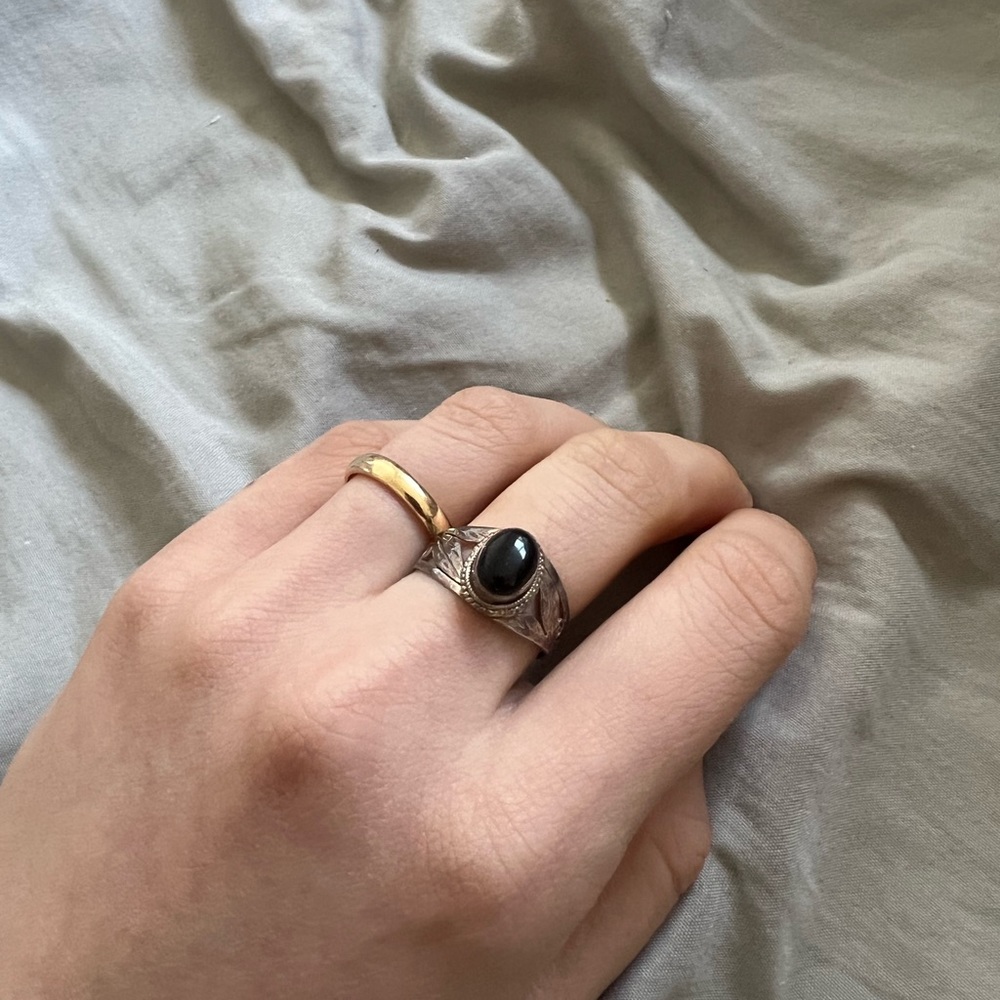 Vintage Silver Onyx Ring Size 6